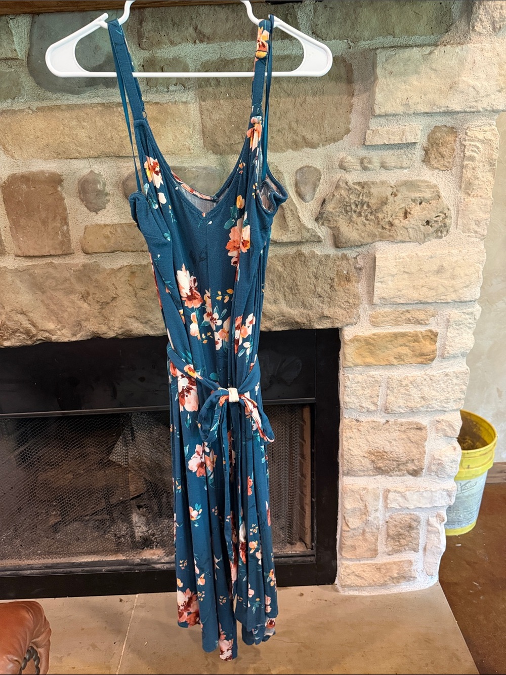 Floral Tie-Waist Teal Capri Length Romper - Women's